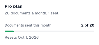 Monthly document usage and reset date on mobile